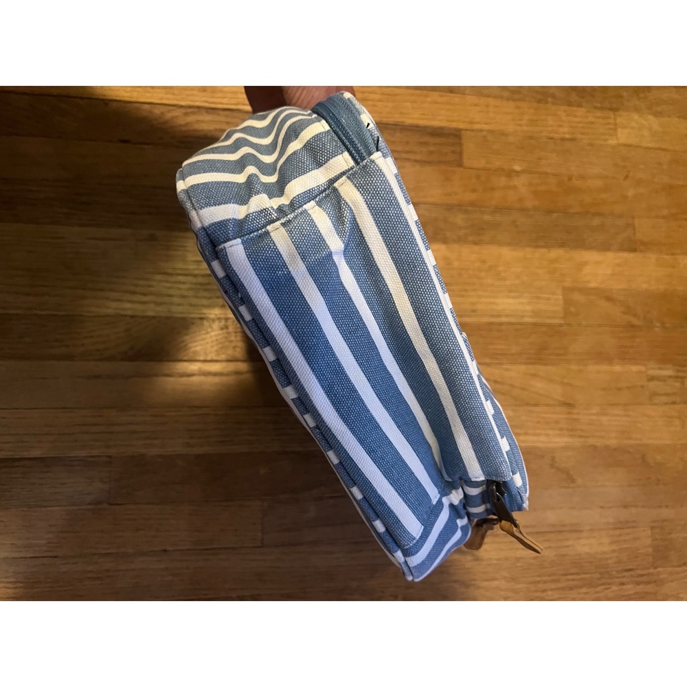 Pottery Barn Teen Blue White Striped Insulated Lunch Box Canvas Zippered Bag - Picture 15 of 16